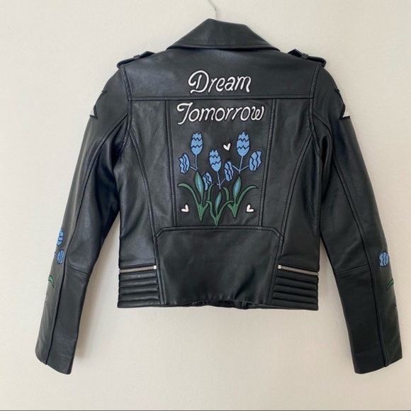 Maje Dream Tomorrow Embroidered Leather Jacket - Picture 1 of 5